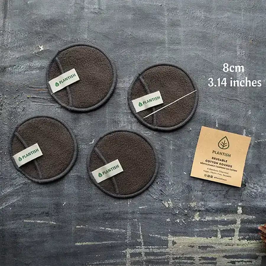 reusable bamboo charcoal cotton rounds set with packaging showing 8cm size for daily skincare
