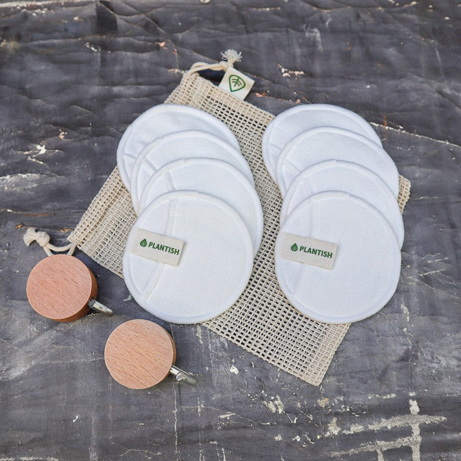 100% cotton facial rounds, 8-pack, with two wooden wall hooks