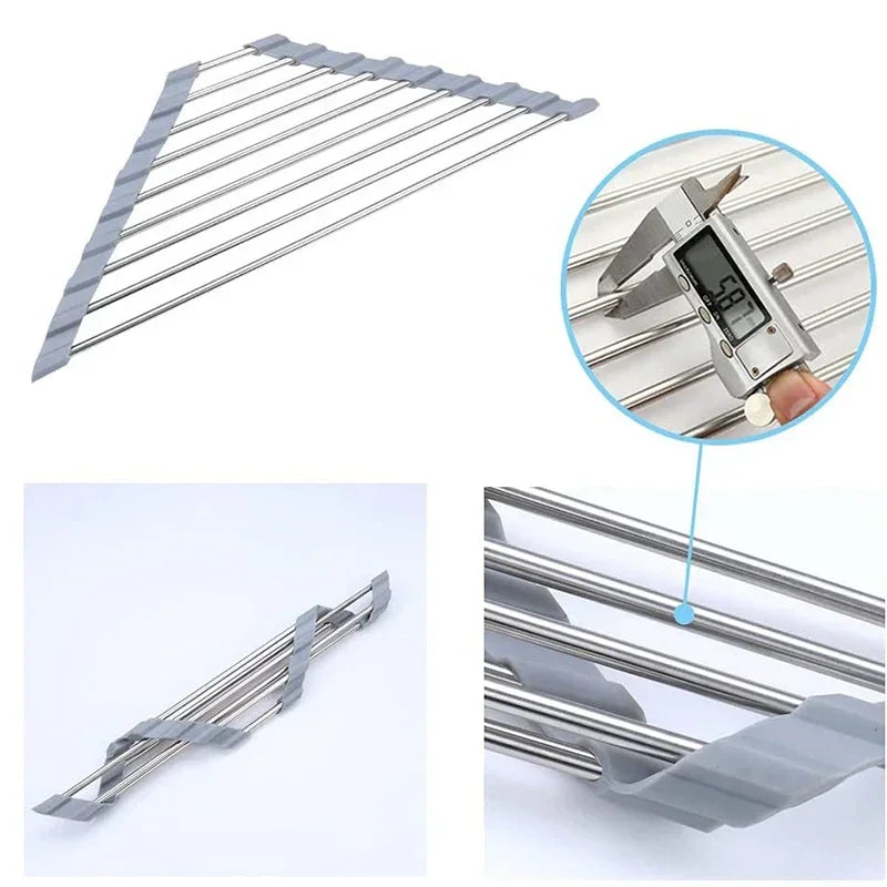 Foldable Triangle Dish Drying Rack – Corner Sink Organizer & Stainless Steel Drainer – Dish Rack