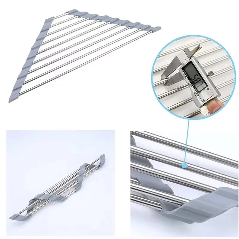 Foldable Triangle Dish Drying Rack – Corner Sink Organizer & Stainless Steel Drainer – Dish Rack