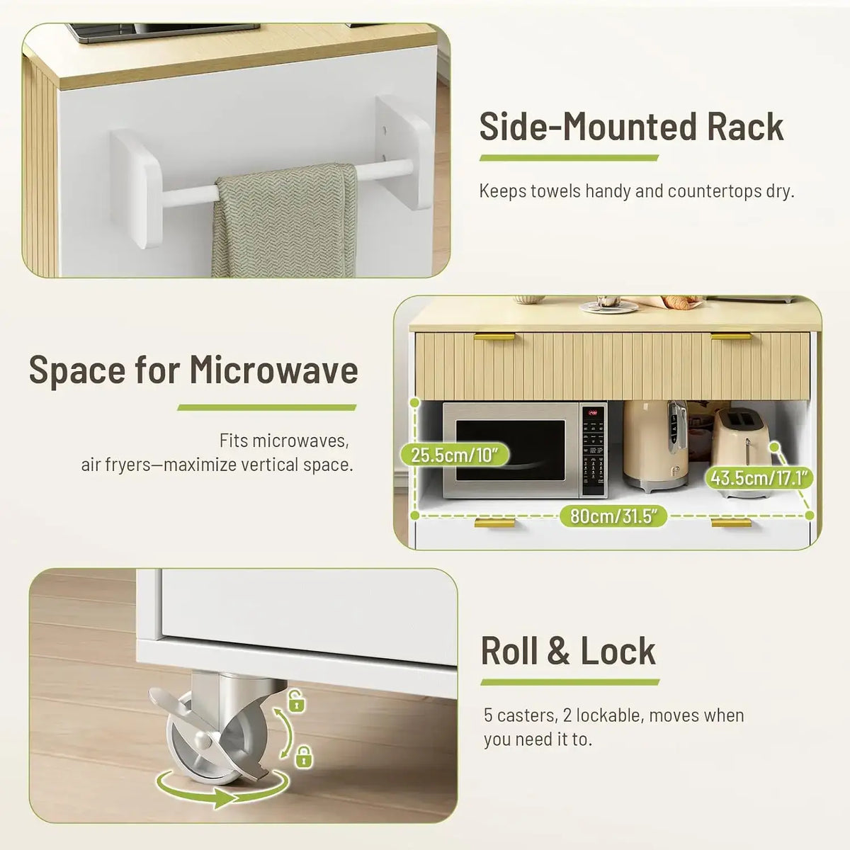 Rolling Kitchen Island styled with plants and kitchen accessories on top