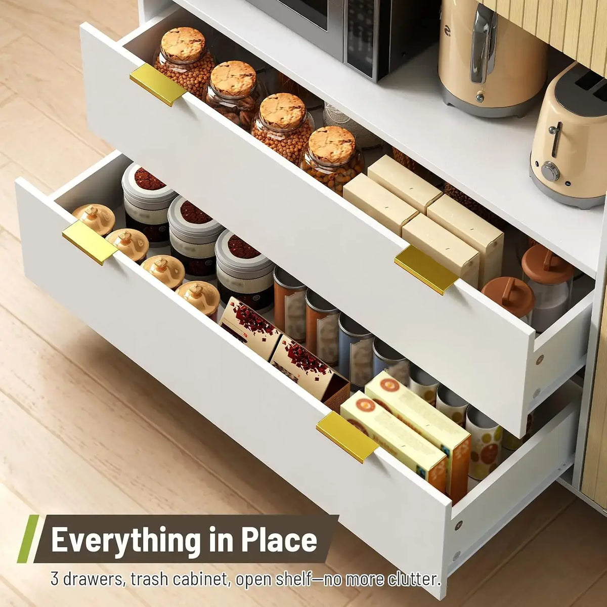 Rolling Kitchen Island drawer with utensil organizer tray inside