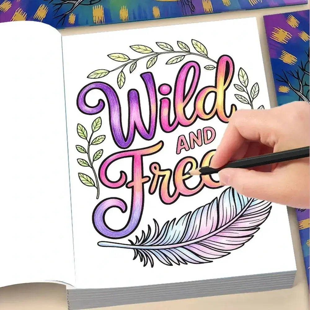Adult coloring book for self-care with intricate design being colored.