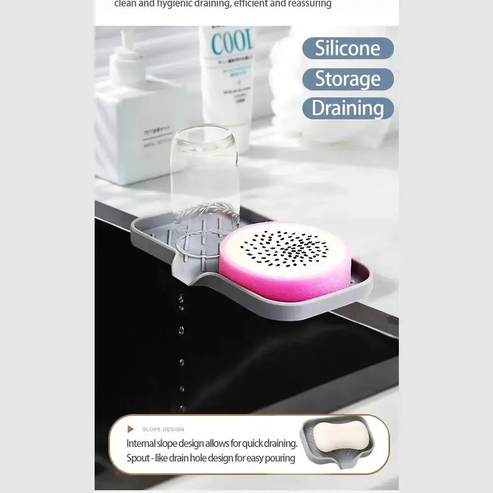 Silicone Kitchen Sink Sponge Holder – Auto-Draining Sink Caddy Organizer – Sink Organizer