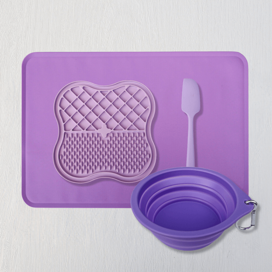 Slow feeder silicone dog bowl with raised ridges to slow down eating.
