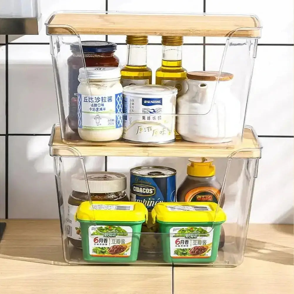 Stackable Pantry Organizer Bins Clear PET Bamboo Lid – image 14