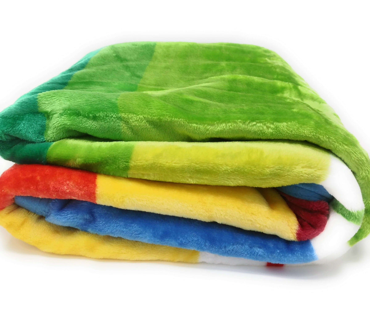 Colorful striped rainbow reversible plush fleece throw blanket.