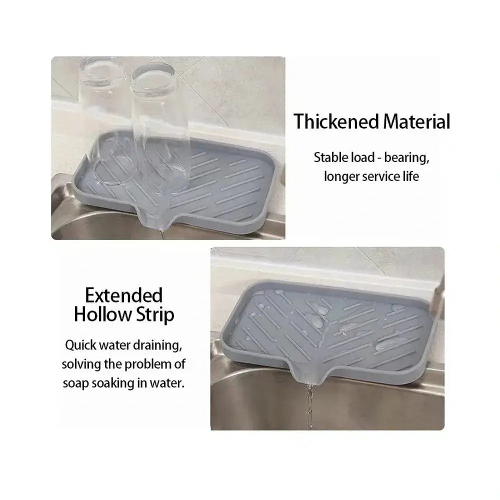 Silicone auto-draining sponge holder with thickened material and extended hollow strip for quick water draining.