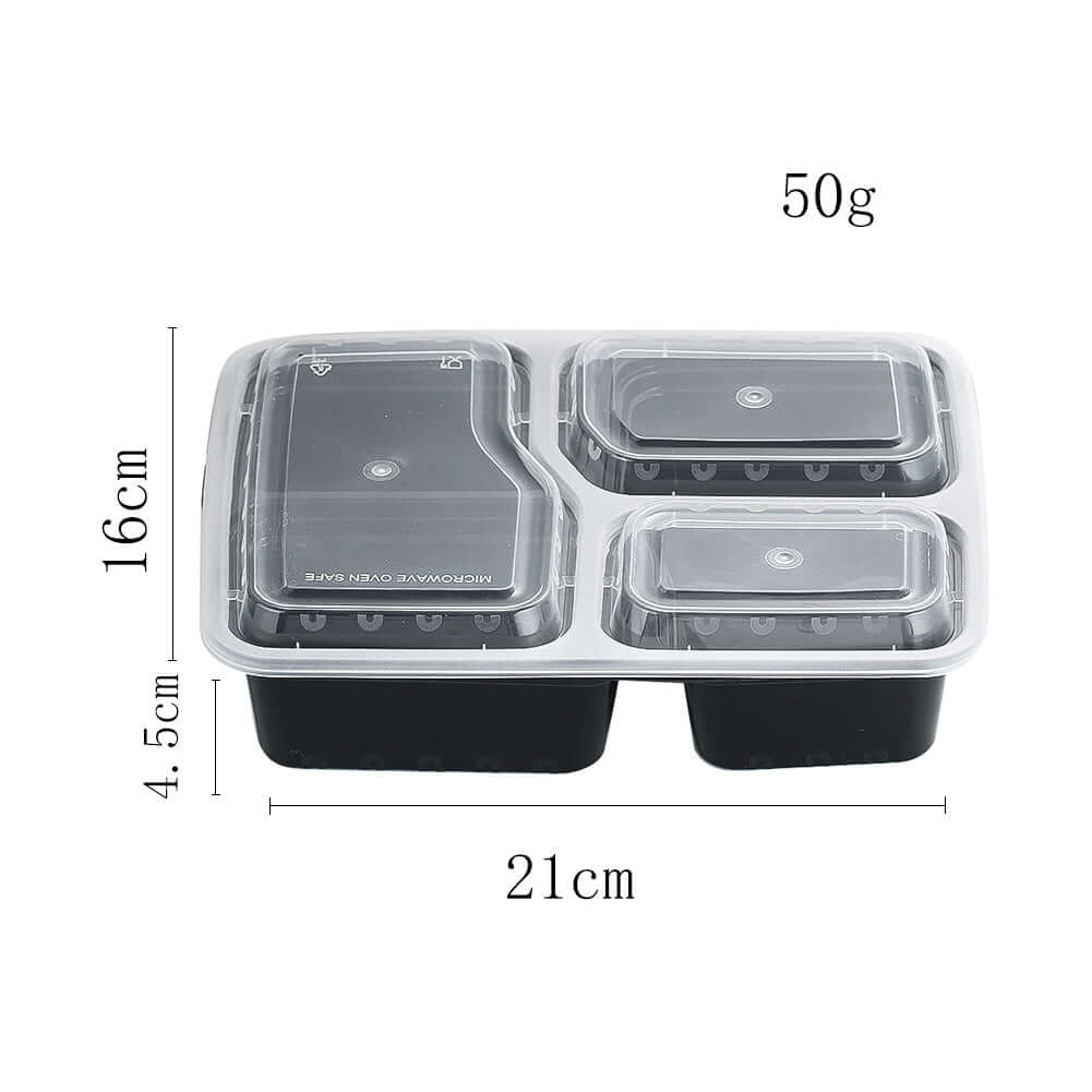 Three-Compartment Meal Prep Containers, 12-Pack with clear lids for weekly meal prep and portion control.