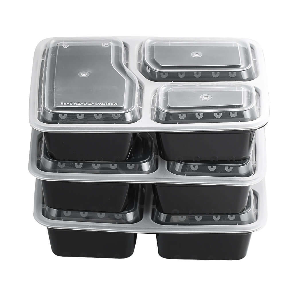 Three-Compartment Meal Prep Containers, 12-Pack for organized meals and easy storage.