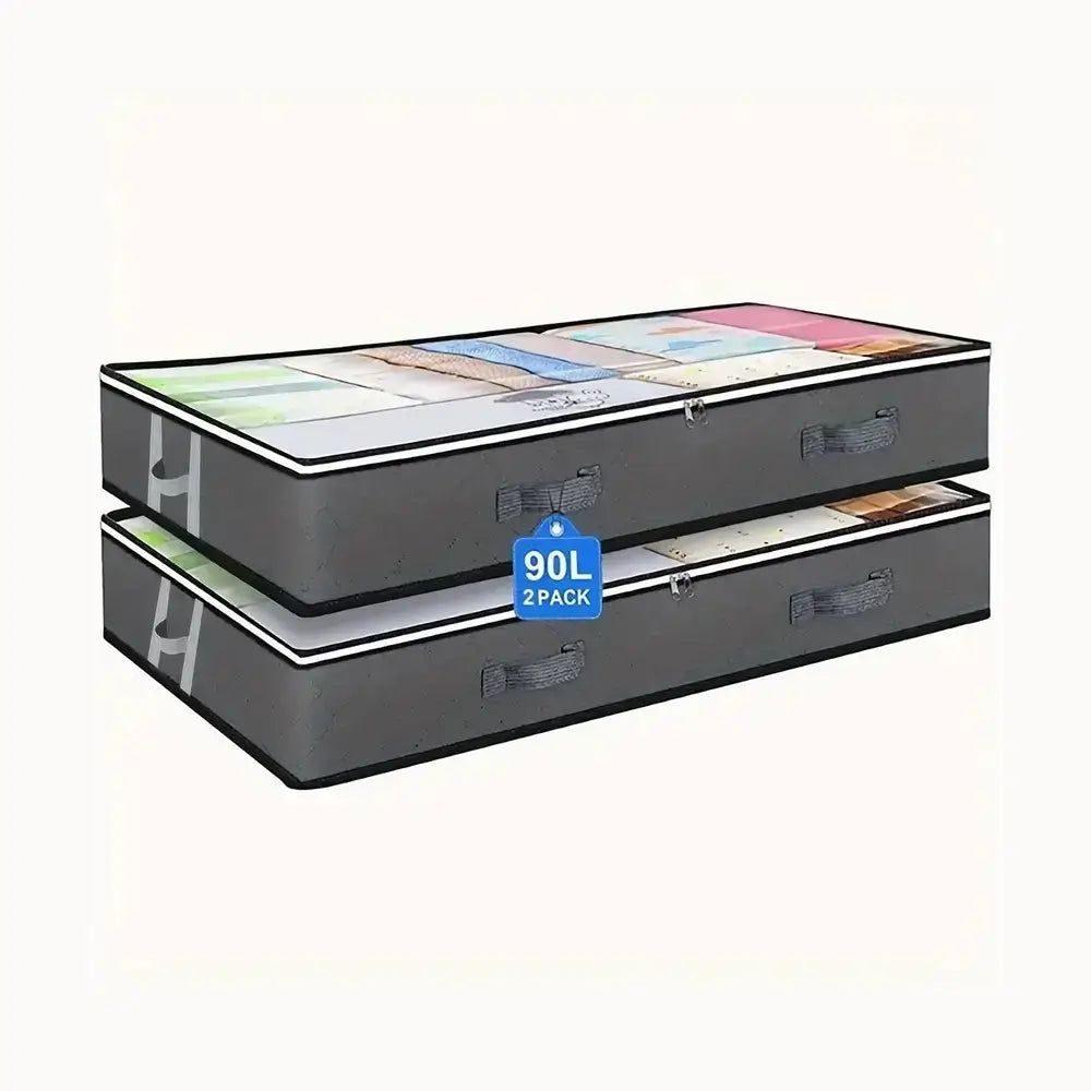 Under-bed storage bags for bedding in a 2 pack, 90L capacity, ideal for organizing quilts and seasonal clothing.