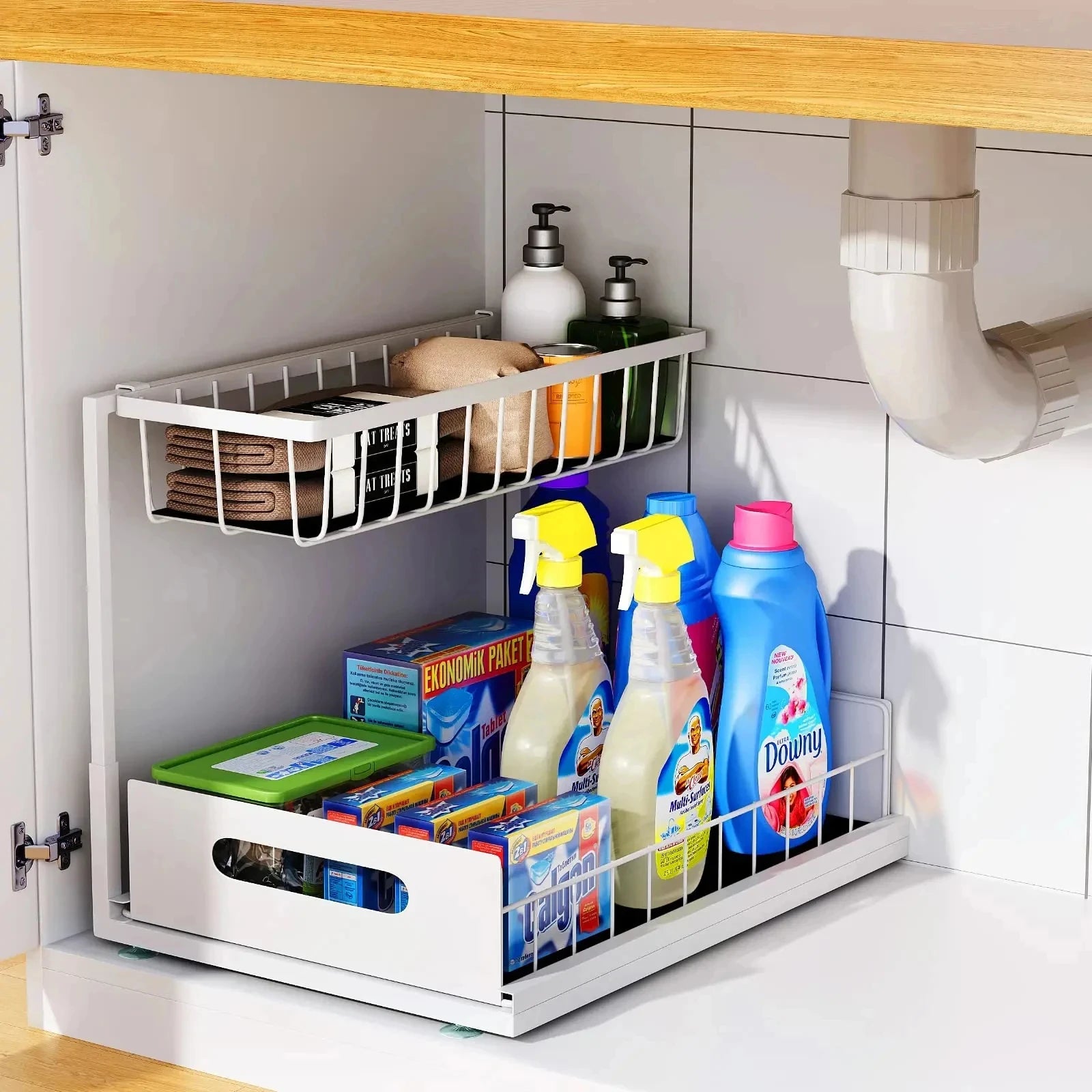 Under Sink Organizer – 2-Tier Sliding Pull-Out Cabinet Basket for Kitchen & Bathroom – Cabinet Organizer