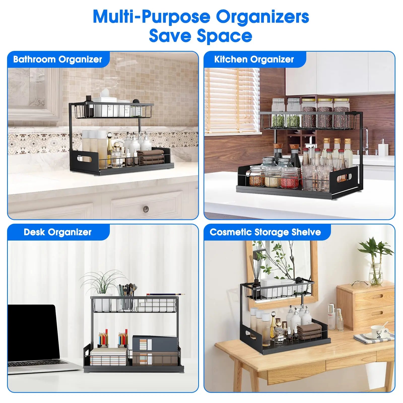 Under Sink Organizer – 2-Tier Sliding Pull-Out Cabinet Basket for Kitchen & Bathroom – Cabinet Organizer