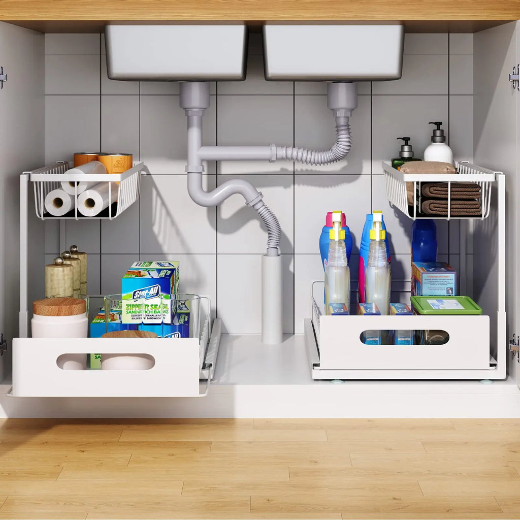 Under Sink Organizer – 2-Tier Sliding Pull-Out Cabinet Basket for Kitchen & Bathroom – Cabinet Organizer