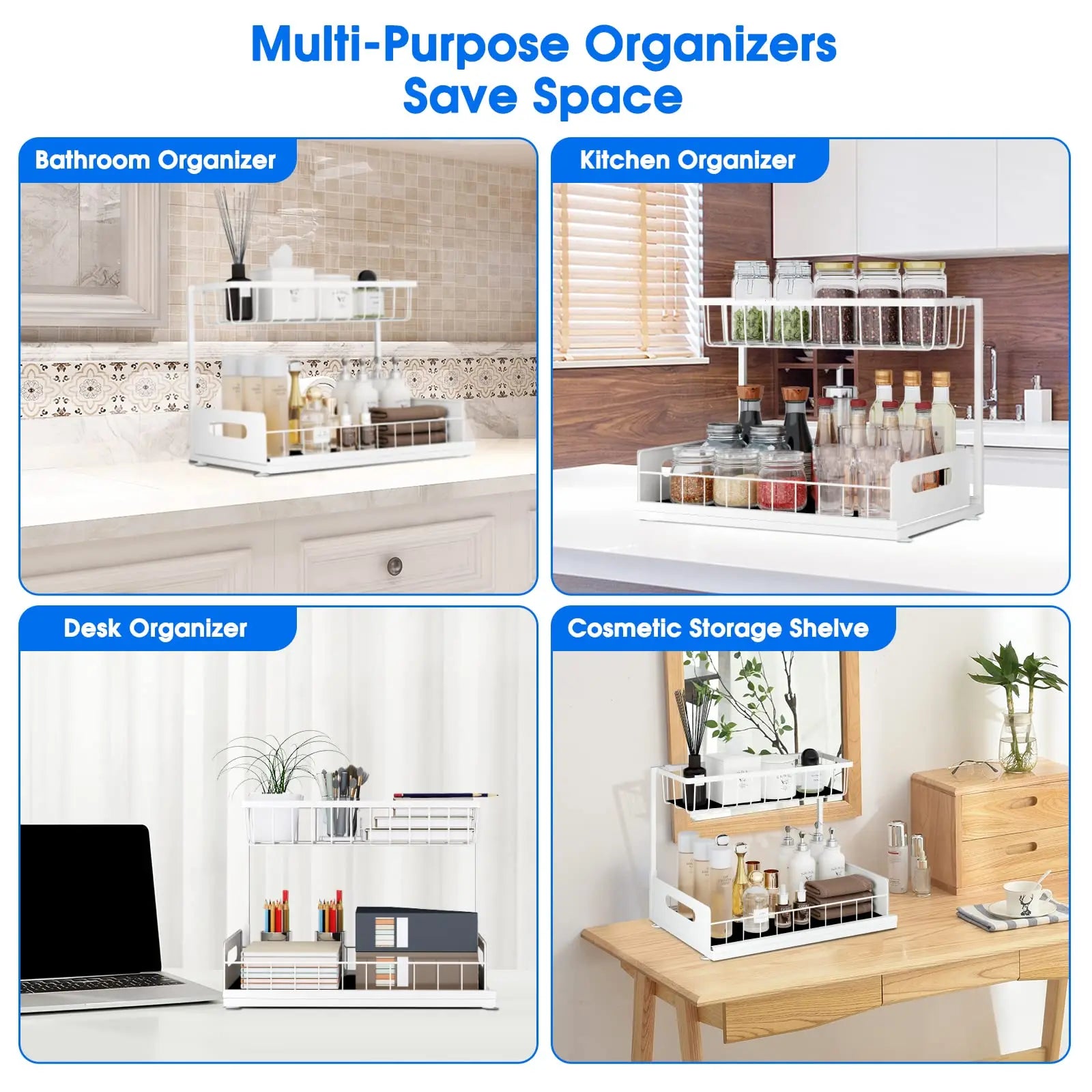 Under Sink Organizer – 2-Tier Sliding Pull-Out Cabinet Basket for Kitchen & Bathroom – Cabinet Organizer