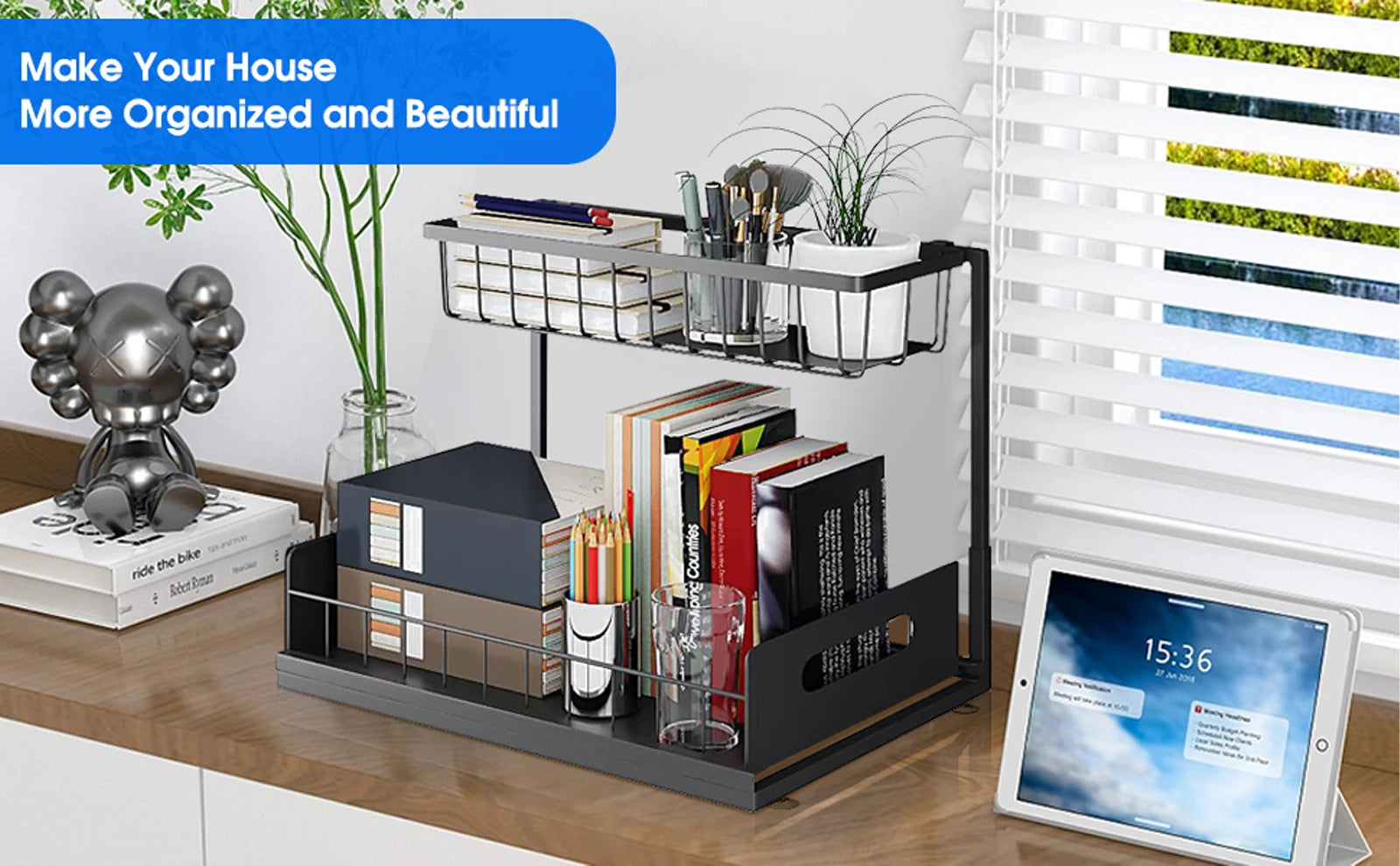 Under Sink Organizer – 2-Tier Sliding Pull-Out Cabinet Basket for Kitchen & Bathroom – Cabinet Organizer