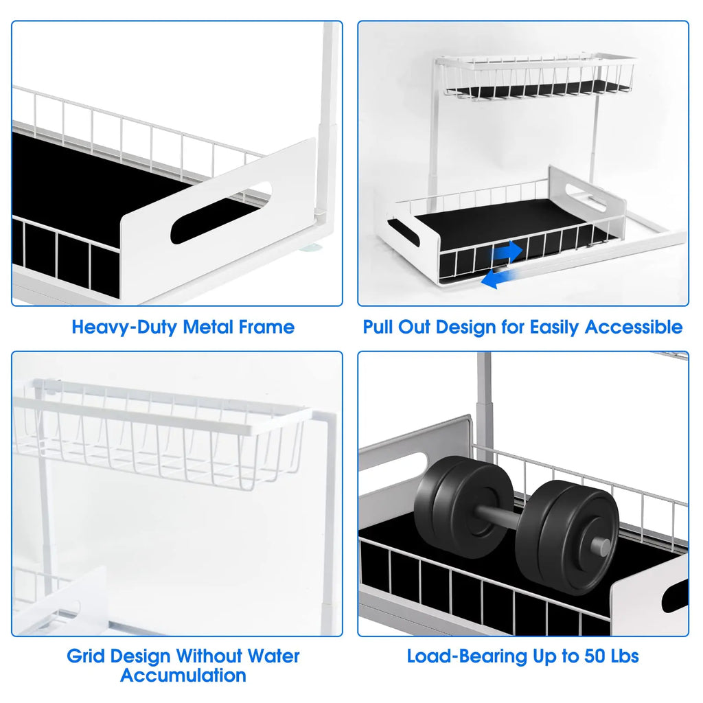 Under Sink Organizer – 2-Tier Sliding Pull-Out Cabinet Basket for Kitchen & Bathroom – Cabinet Organizer