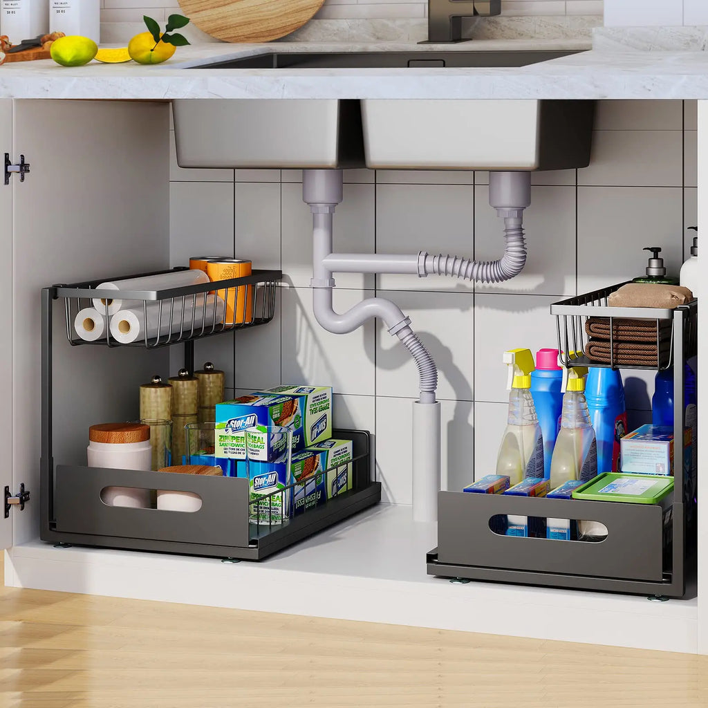 Under Sink Organizer – 2-Tier Sliding Pull-Out Cabinet Basket for Kitchen & Bathroom – Cabinet Organizer