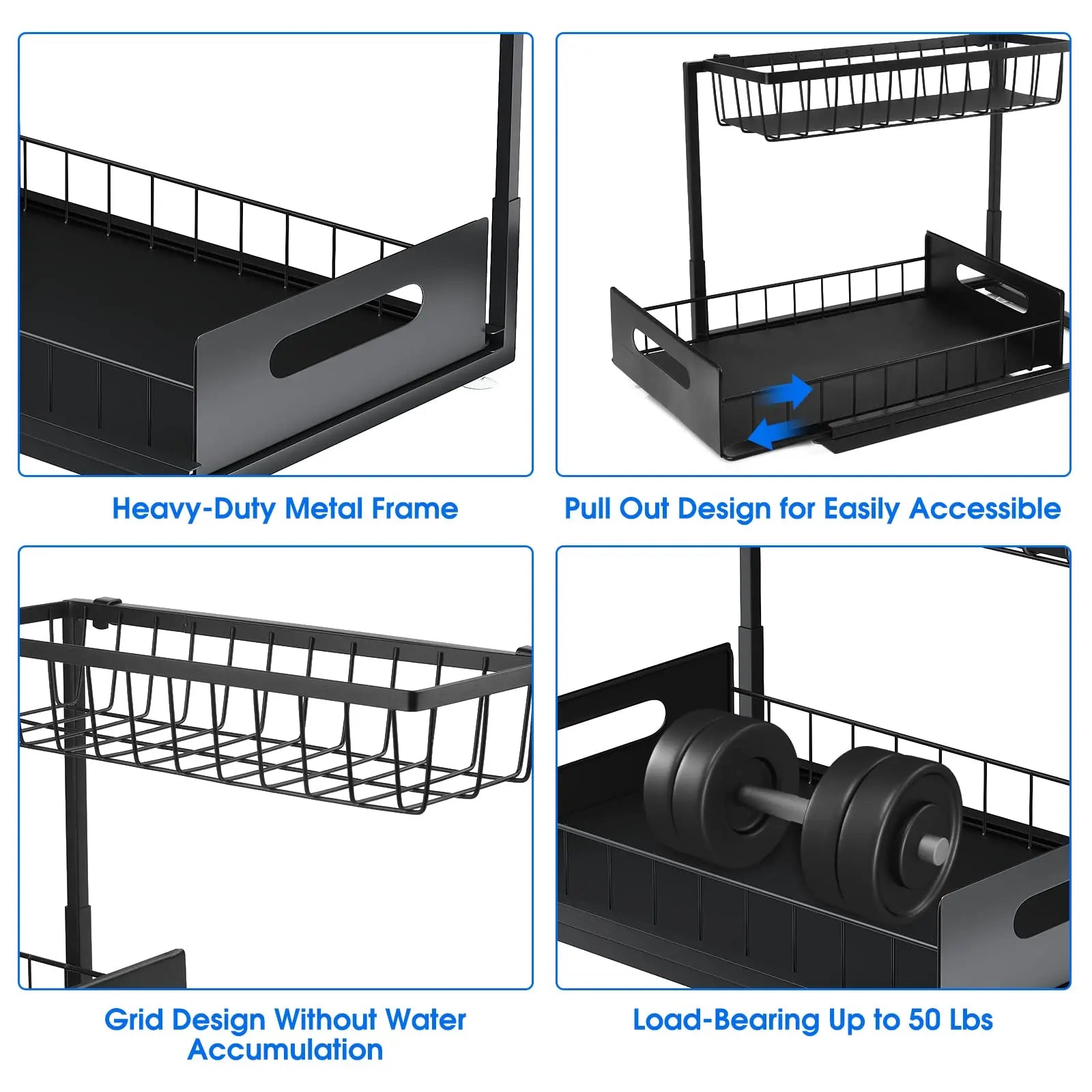 Under Sink Organizer – 2-Tier Sliding Pull-Out Cabinet Basket for Kitchen & Bathroom – Cabinet Organizer