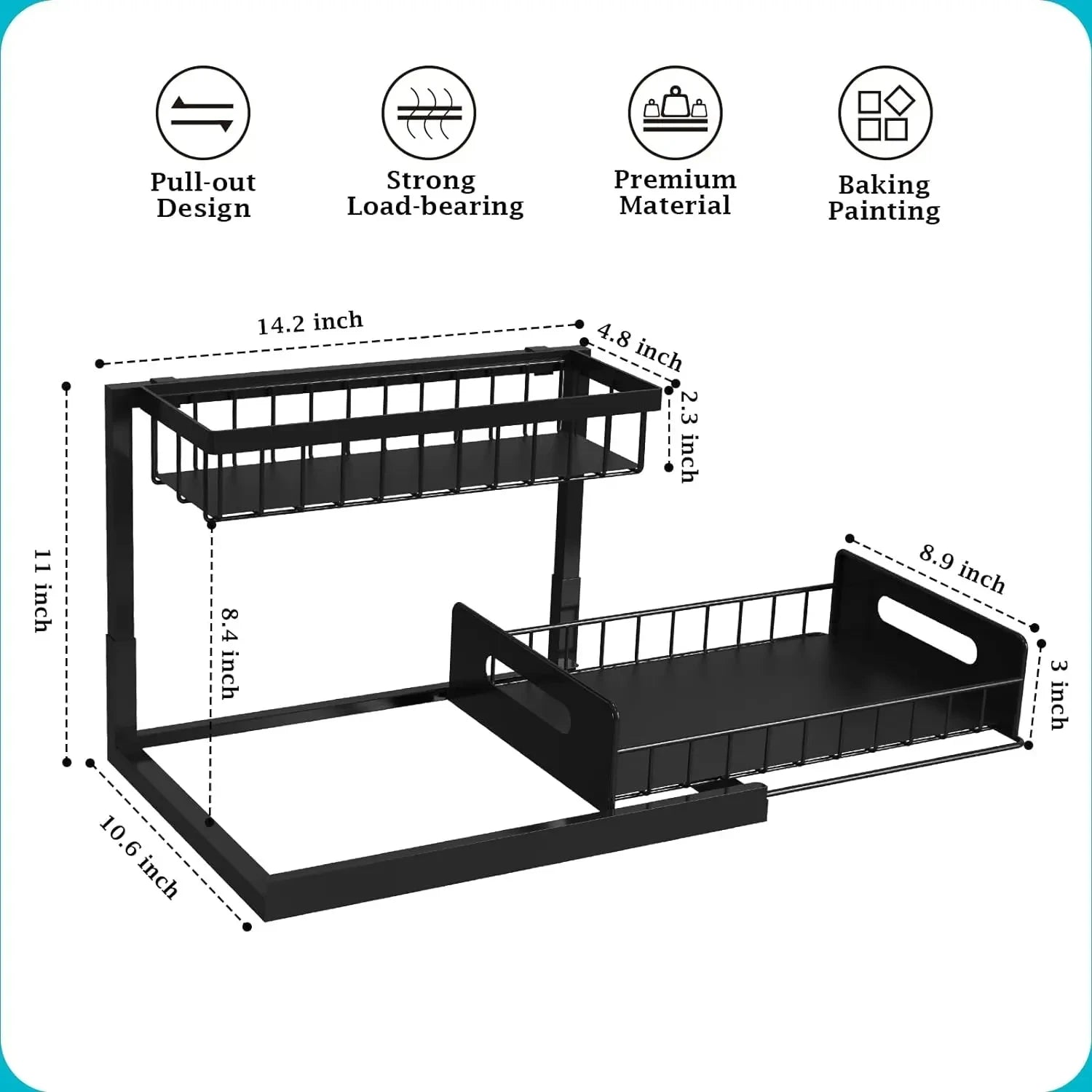 Under Sink Organizer – 2-Tier Sliding Pull-Out Cabinet Basket for Kitchen & Bathroom – Cabinet Organizer