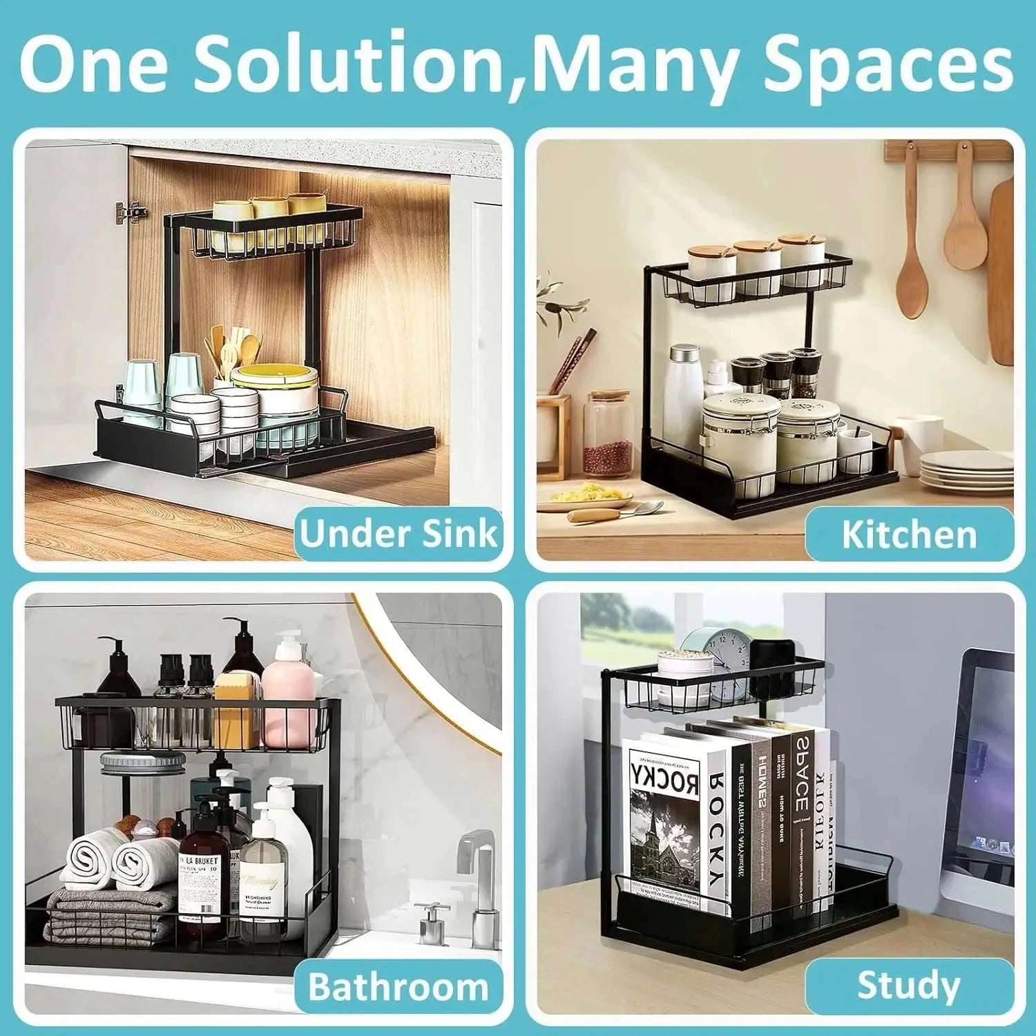 Under Sink Organizer – 2-Tier Sliding Pull-Out Cabinet Basket for Kitchen & Bathroom – Cabinet Organizer