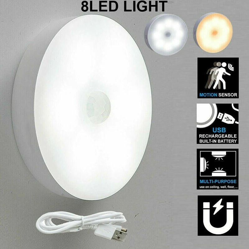 USB Rechargeable Motion Sensor Night Light – Wireless LED Lamp for Kitchen, Closet & Hallway – Night Light