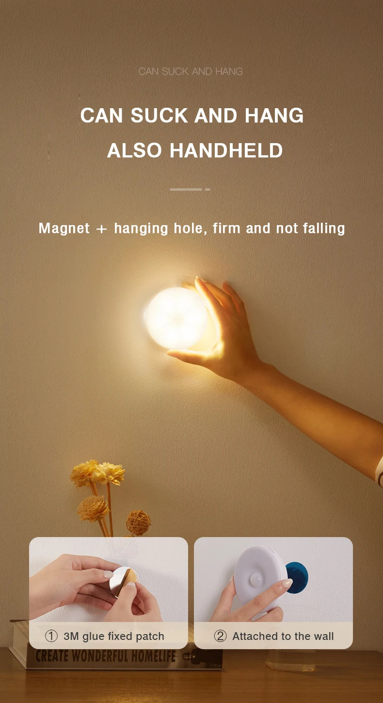USB Rechargeable Motion Sensor Night Light – Wireless LED Lamp for Kitchen, Closet & Hallway – Night Light