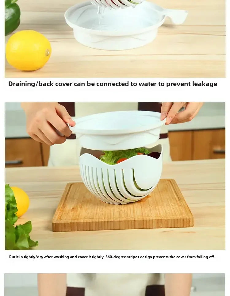 Salad Cutter Bowl – Vegetable & Fruit Slicing Bowl for Fast Meal Prep, No Cutting Board Needed – Kitchen Tools