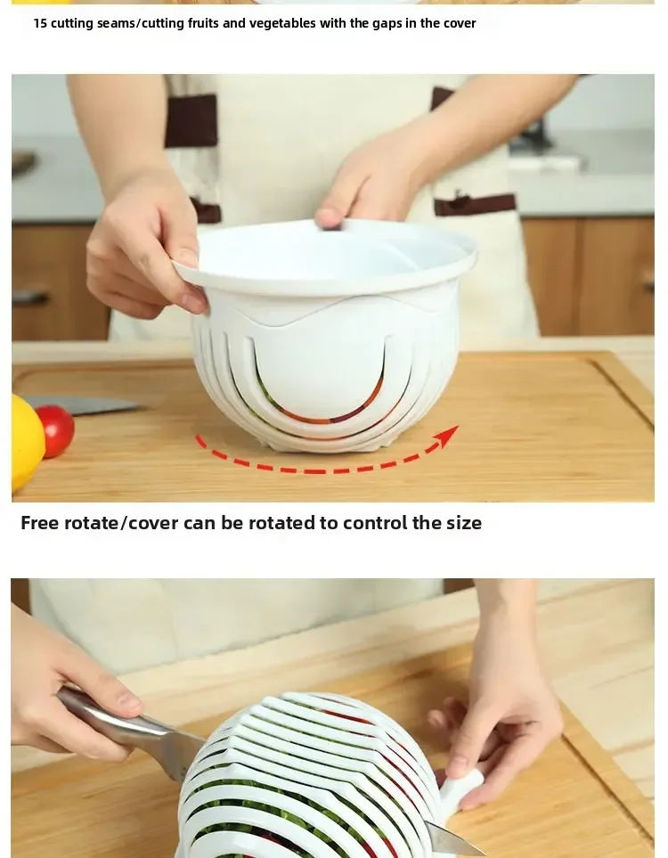 Salad Cutter Bowl – Vegetable & Fruit Slicing Bowl for Fast Meal Prep, No Cutting Board Needed – Kitchen Tools