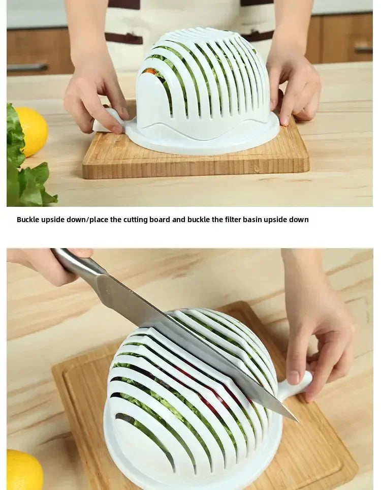 Salad Cutter Bowl – Vegetable & Fruit Slicing Bowl for Fast Meal Prep, No Cutting Board Needed – Kitchen Tools