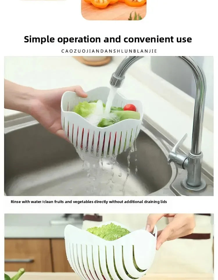 Salad Cutter Bowl – Vegetable & Fruit Slicing Bowl for Fast Meal Prep, No Cutting Board Needed – Kitchen Tools