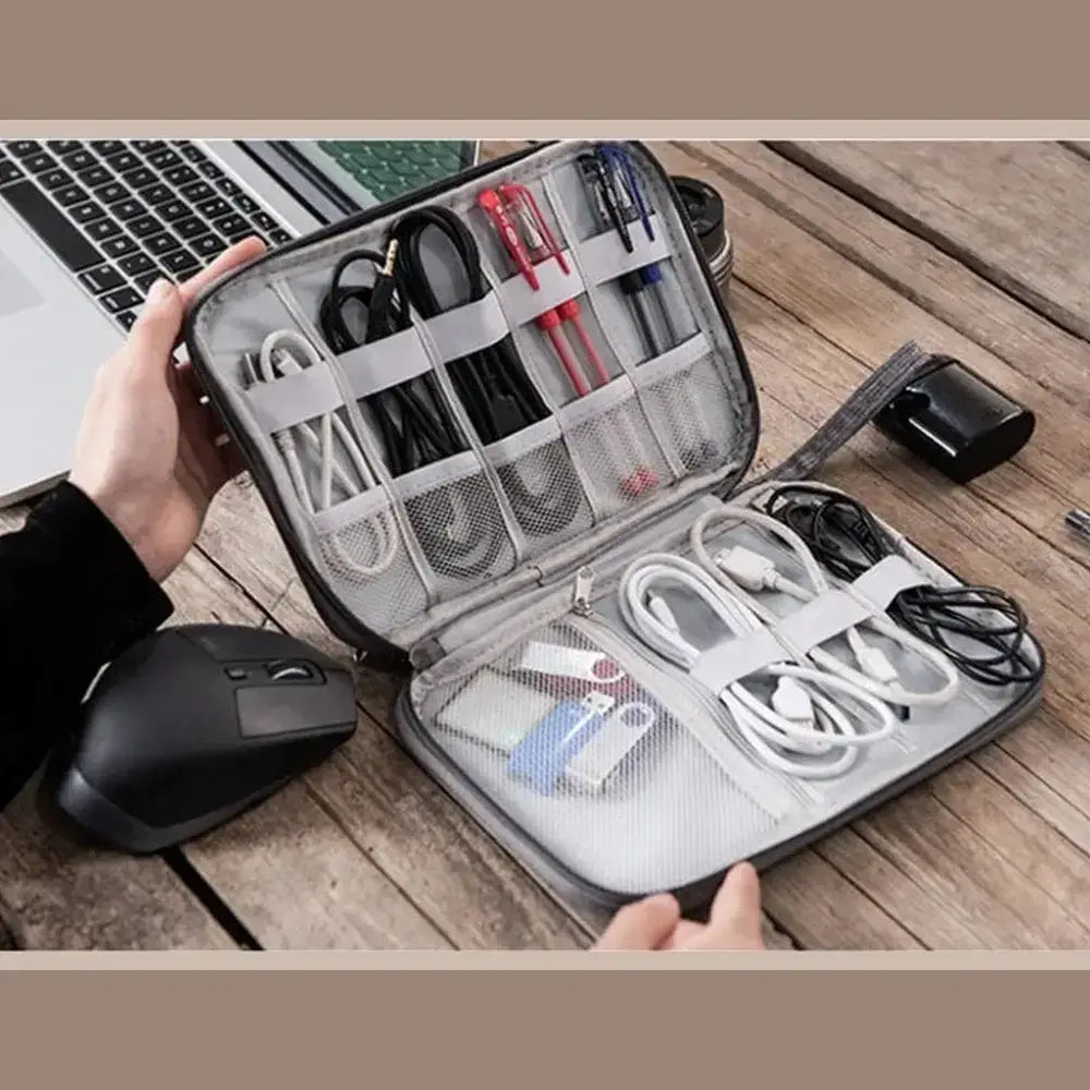 Waterproof Electronics Organizer Bag – Travel Cable & Accessories Pouch, 8 Cable Loops, Lightweight 120g – Travel & Accessories