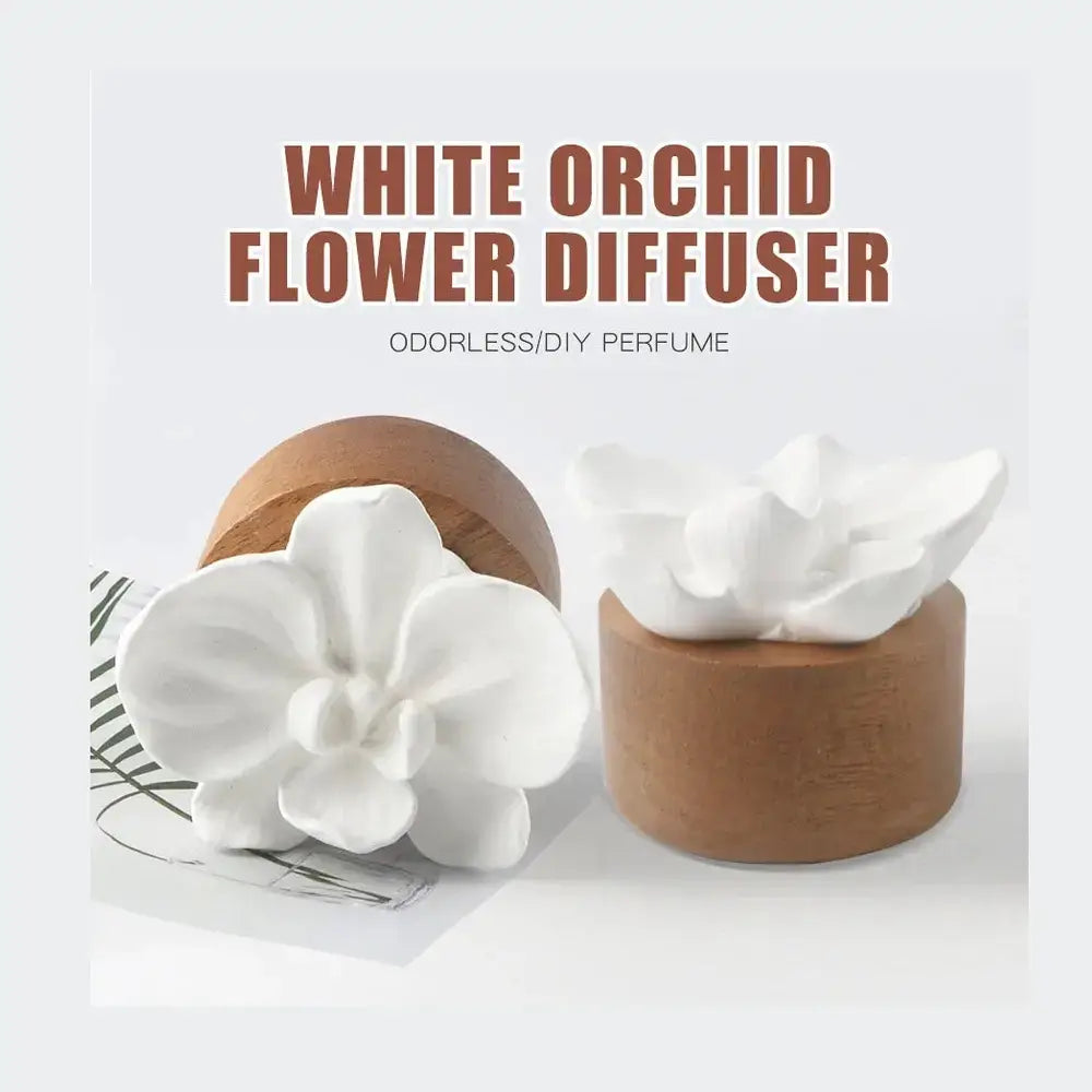 Flower aroma diffuser for home featuring a white orchid design, crafted from porous ceramic for odorless DIY fragrance.