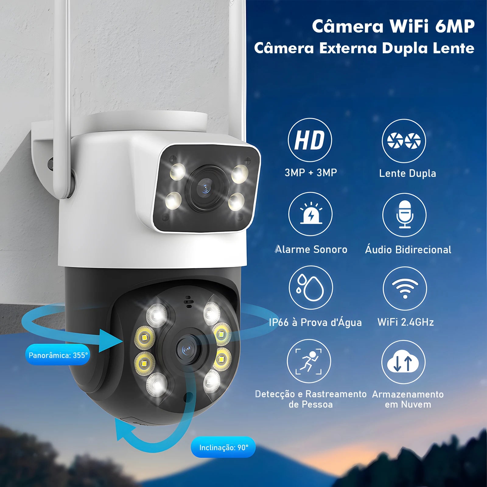 3MP Dual-Lens WiFi Security Camera – Waterproof Outdoor Surveillance, Wide-Angle, Smartphone Monitoring – Security & Surveillance