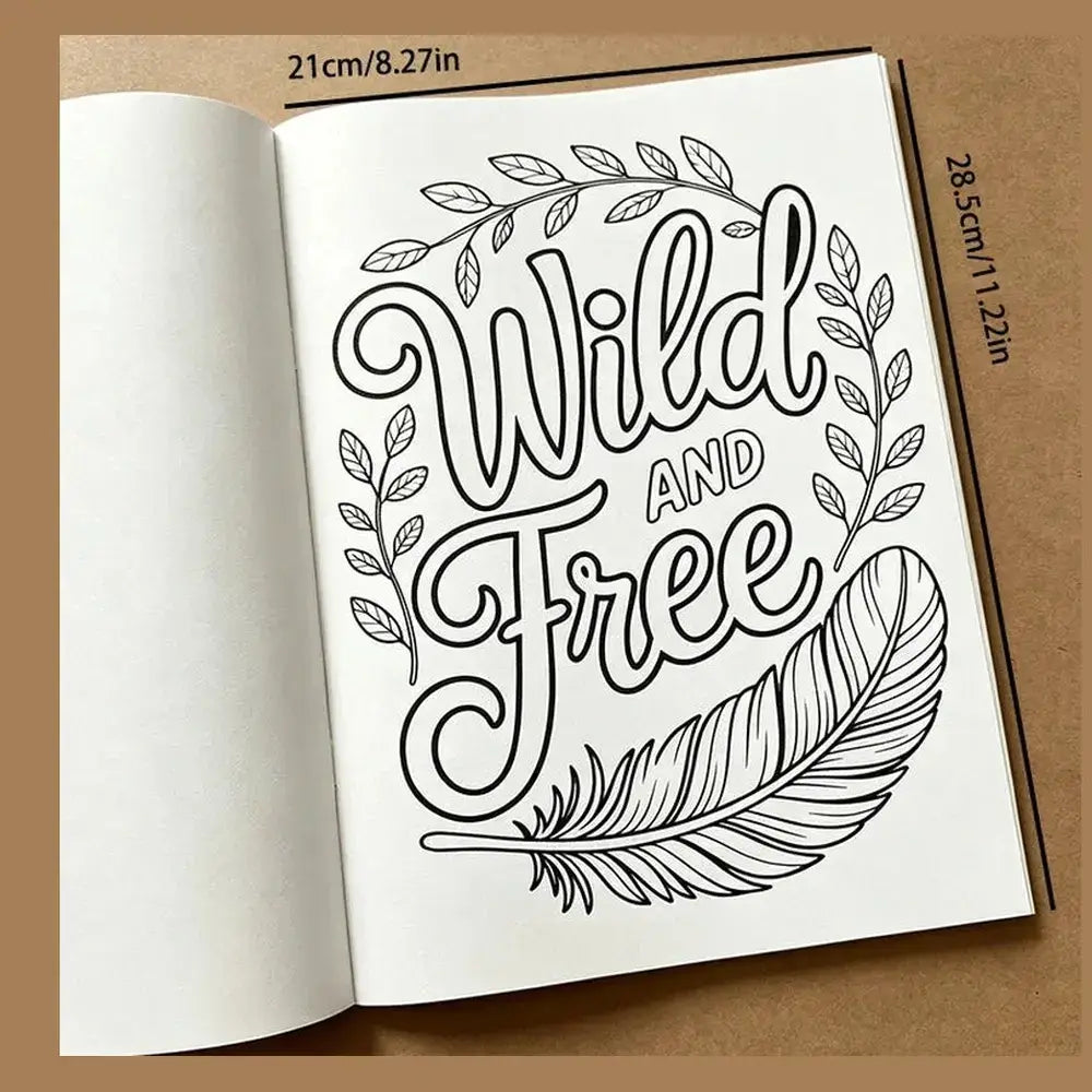 adult coloring book for self-care page with "Wild and Free" design