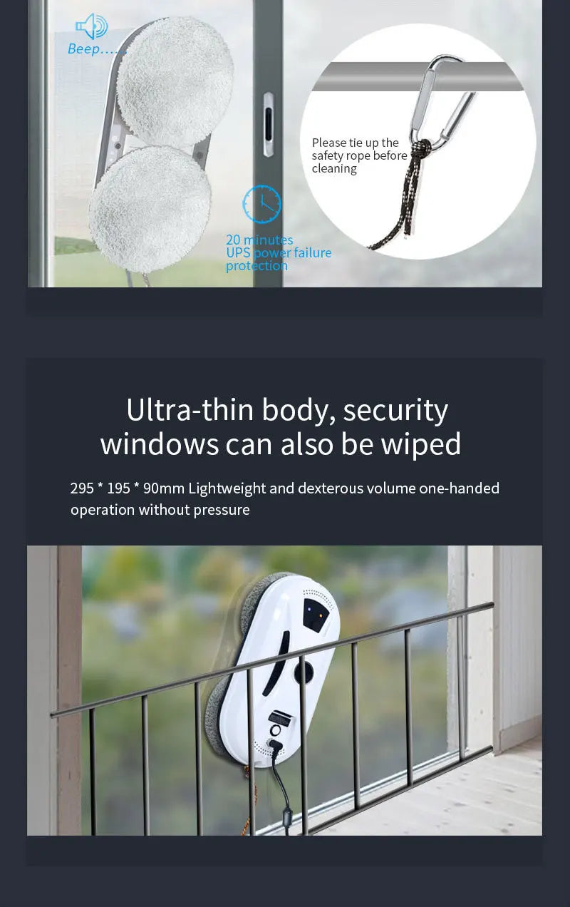Automatic Window Cleaning Robot – 5600PA Dual Suction, 3 Modes, UPS Backup, Streak-Free Glass Cleaner – Smart Home & Cleaning