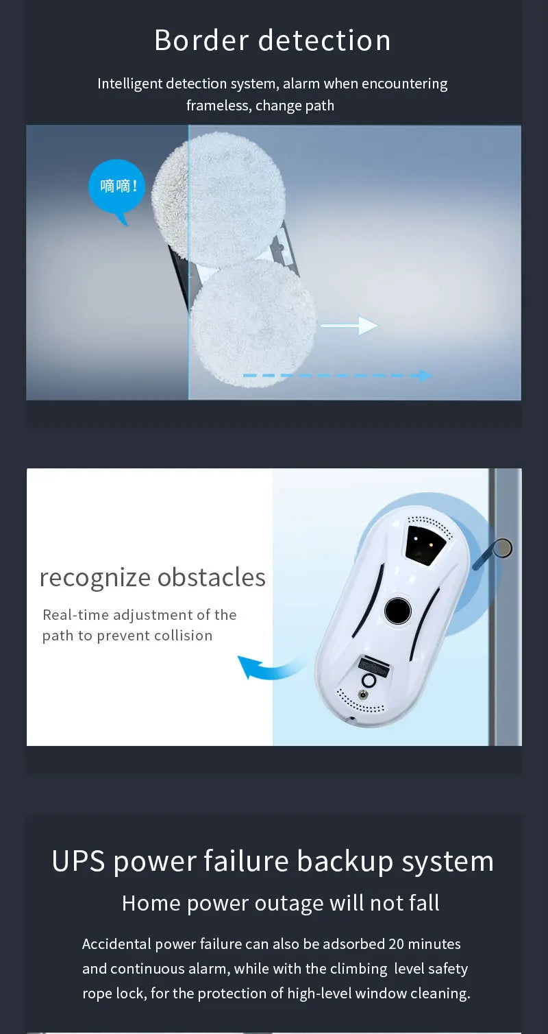 Automatic Window Cleaning Robot – 5600PA Dual Suction, 3 Modes, UPS Backup, Streak-Free Glass Cleaner – Smart Home & Cleaning