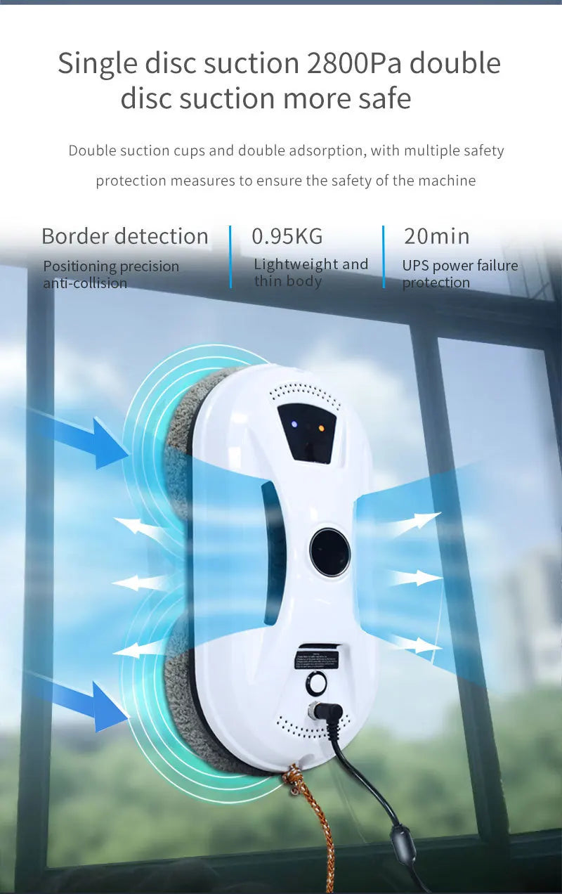 Automatic Window Cleaning Robot – 5600PA Dual Suction, 3 Modes, UPS Backup, Streak-Free Glass Cleaner – Smart Home & Cleaning