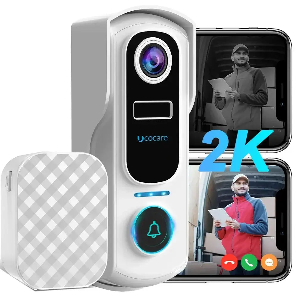 2K wireless video doorbell with chime, night vision, and Alexa compatibility.