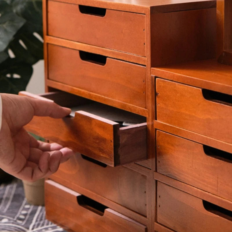 Japanese-Style Wooden Storage Drawers – Minimalist Solid Wood Desk Organizer, 1–4 Drawer Options – Home Organization
