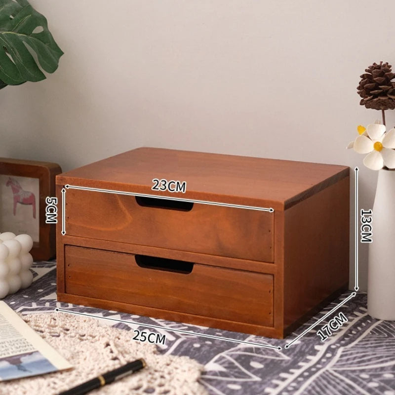 Japanese-Style Wooden Storage Drawers – Minimalist Solid Wood Desk Organizer, 1–4 Drawer Options – Home Organization