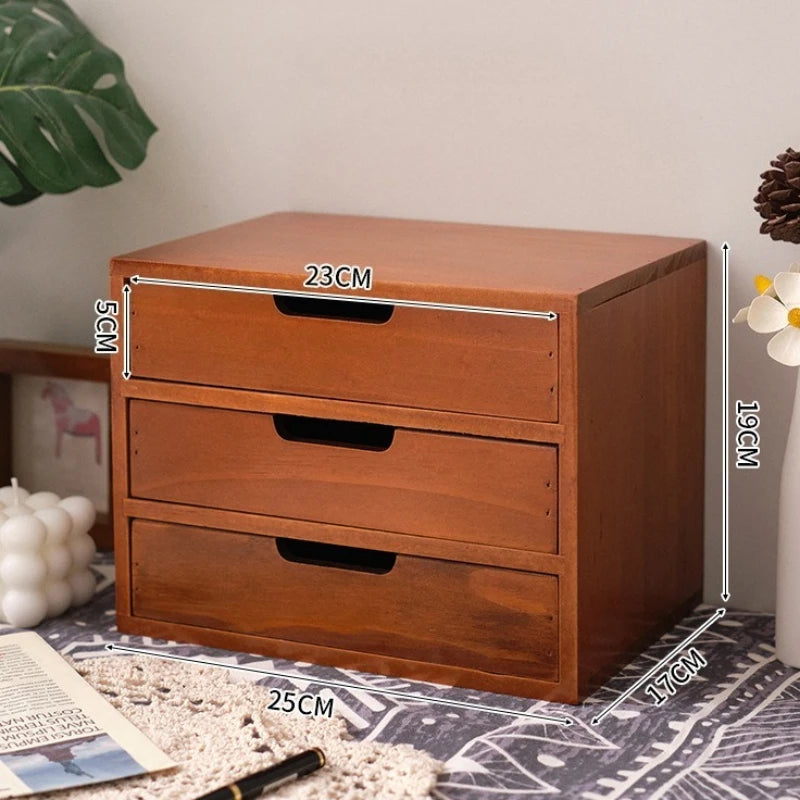 Japanese-Style Wooden Storage Drawers – Minimalist Solid Wood Desk Organizer, 1–4 Drawer Options – Home Organization